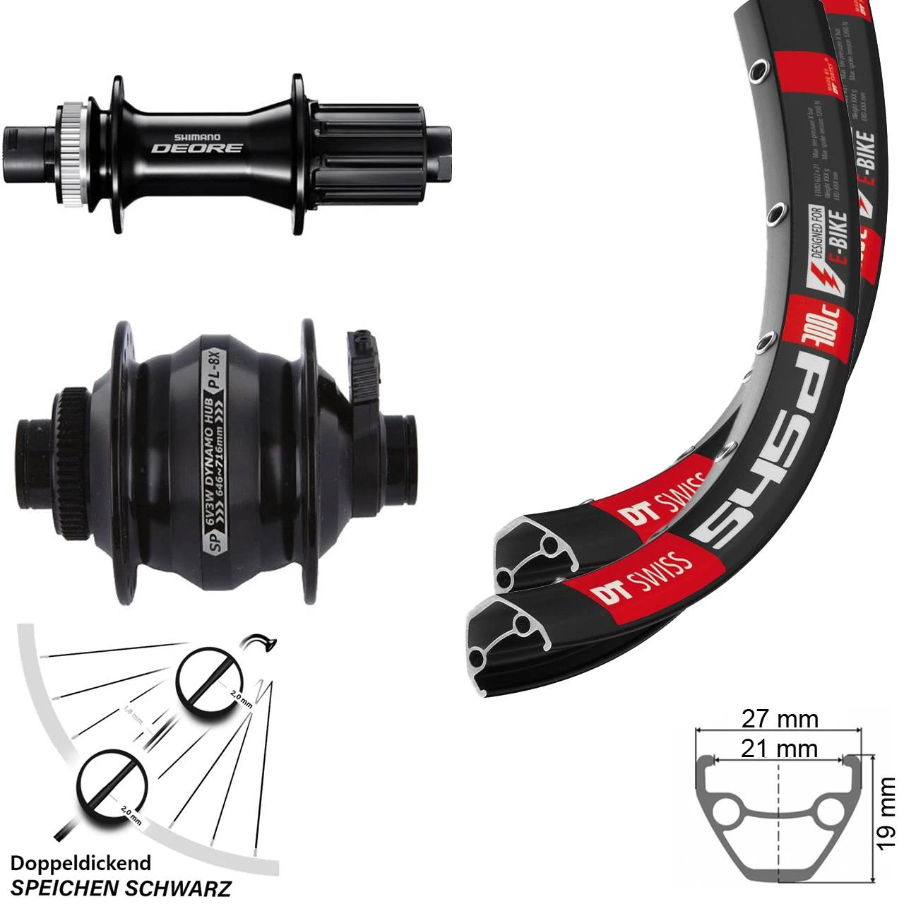 Dt-swiss Laufradsatz Dynamo 26 Zoll Shutter Precision PL-8X 15 Mm DT Swiss 545 Shimano Deore 142 Mm 3 Dt-swiss Laufradsatz Dynamo 26 Zoll Shutter Precision PL-8X 15 Mm DT Swiss 545 Shimano Deore 142 Mm