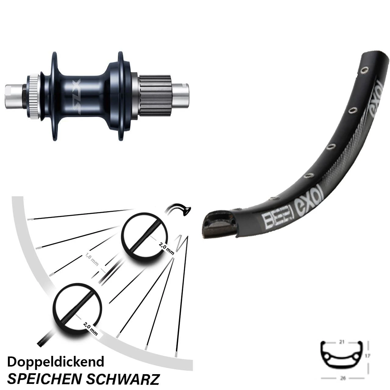 27,5 Zoll Hinterrad Exal BE 21 Mit Shimano SLX FH-M7110 Nabe 142 Mm Microspline 3 27,5 Zoll Hinterrad Exal BE 21 Mit Shimano SLX FH-M7110 Nabe 142 Mm Microspline