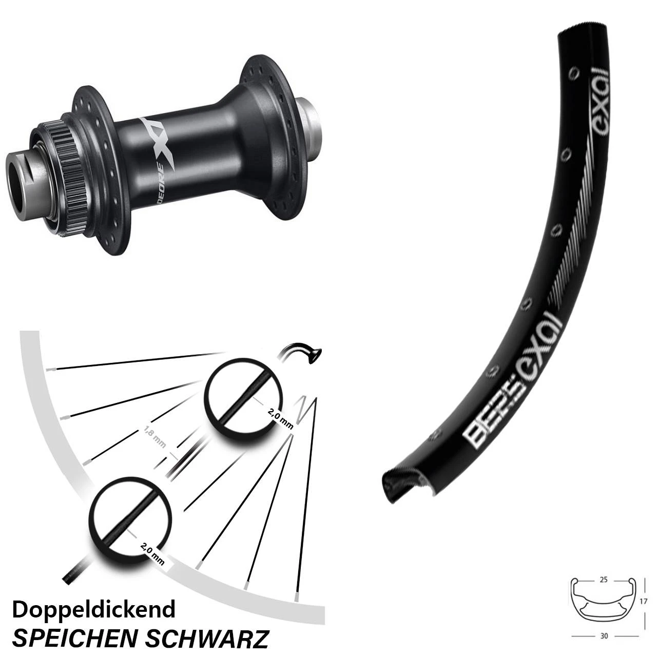 26 Zoll Vorderrad Exal BE 25 Mit Shimano Deore XT HB-M8110 Nabe 3 26 Zoll Vorderrad Exal BE 25 Mit Shimano Deore XT HB-M8110 Nabe