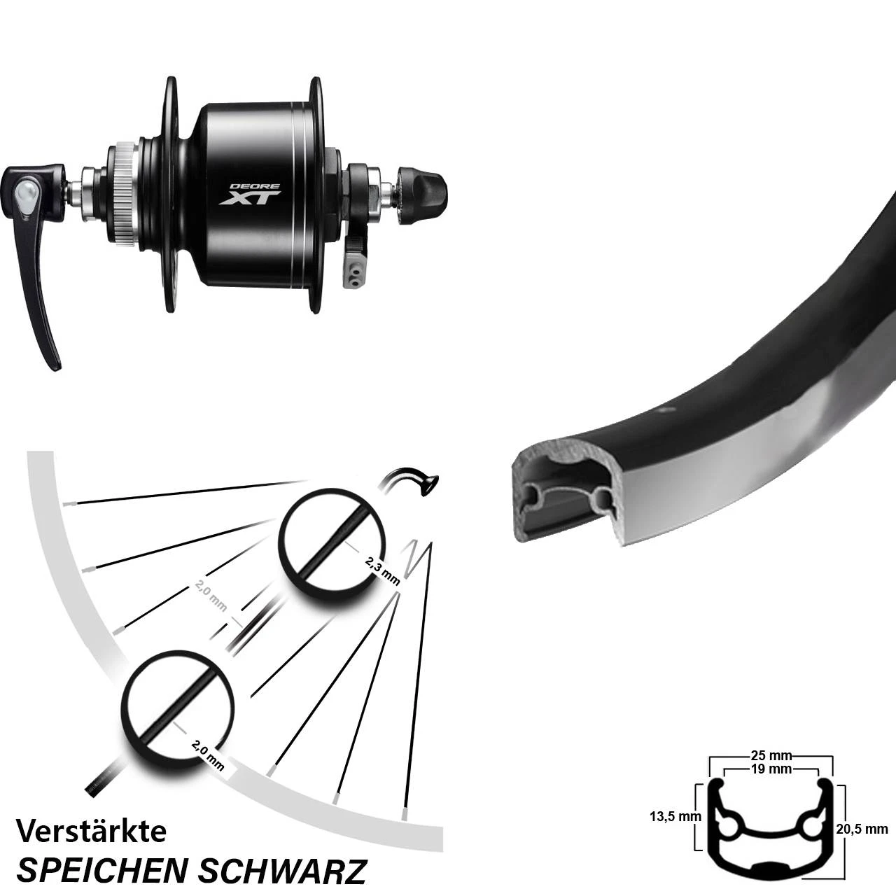 28 Zoll Vorderrad Ryde Andra 30 Schwarz Mit Shimano DH-T8000 3 28 Zoll Vorderrad Ryde Andra 30 Schwarz Mit Shimano DH-T8000