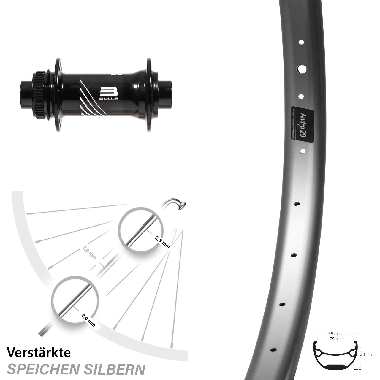 29/29+ Zoll Vorderrad Formula CL-811 Bulls Ryde Andra 29 Silbern 3 29/29+ Zoll Vorderrad Formula CL-811 Bulls Ryde Andra 29 Silbern