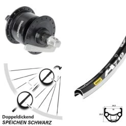 28 Zoll Vorderrad Mit Nabendynamo Mavic A 719 Shimano DH-3N72 Schwarz