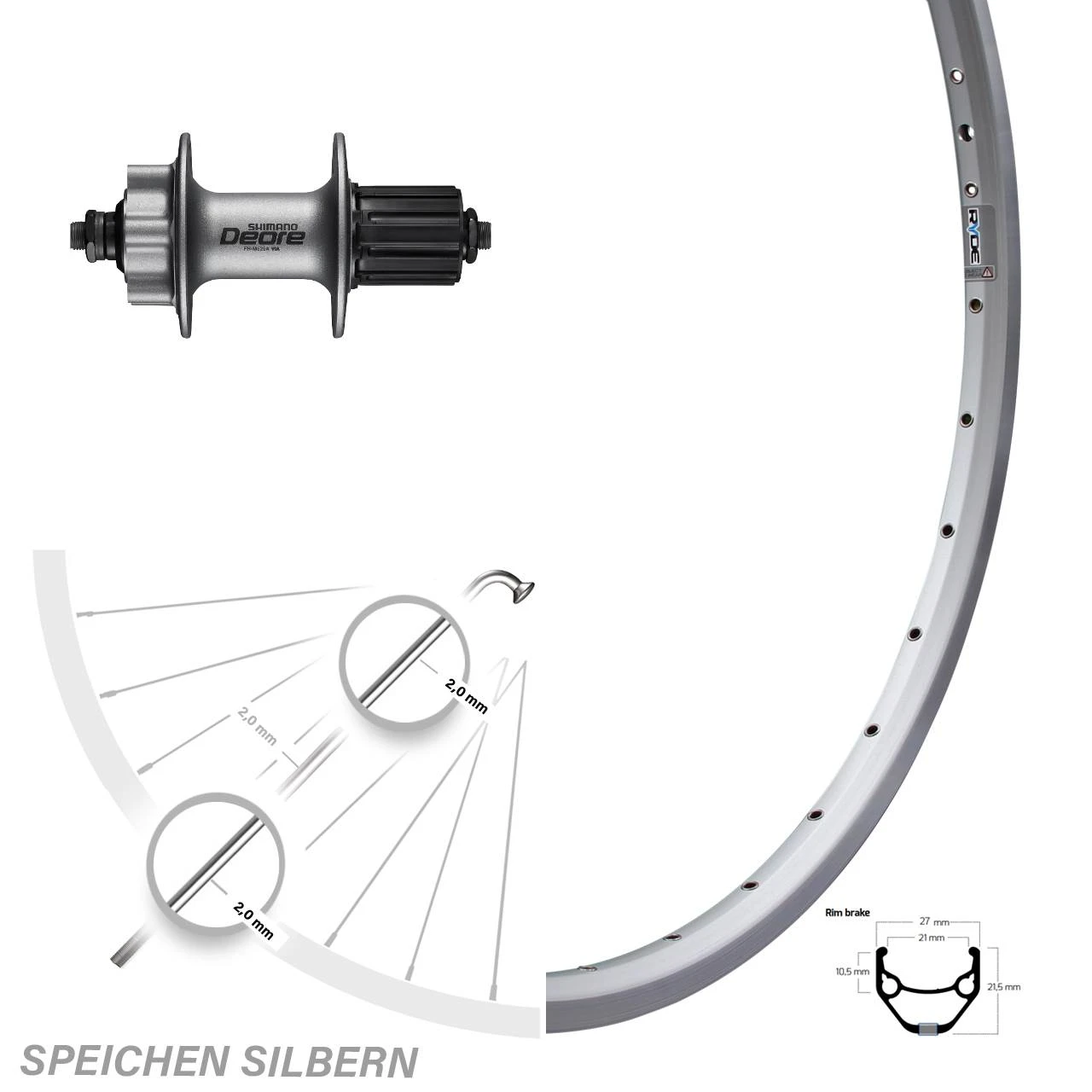 Ryde ZAC 421 Hinterrad 27,5 Zoll Mit Shimano Deore FH-M525A 3 Ryde ZAC 421 Hinterrad 27,5 Zoll Mit Shimano Deore FH-M525A
