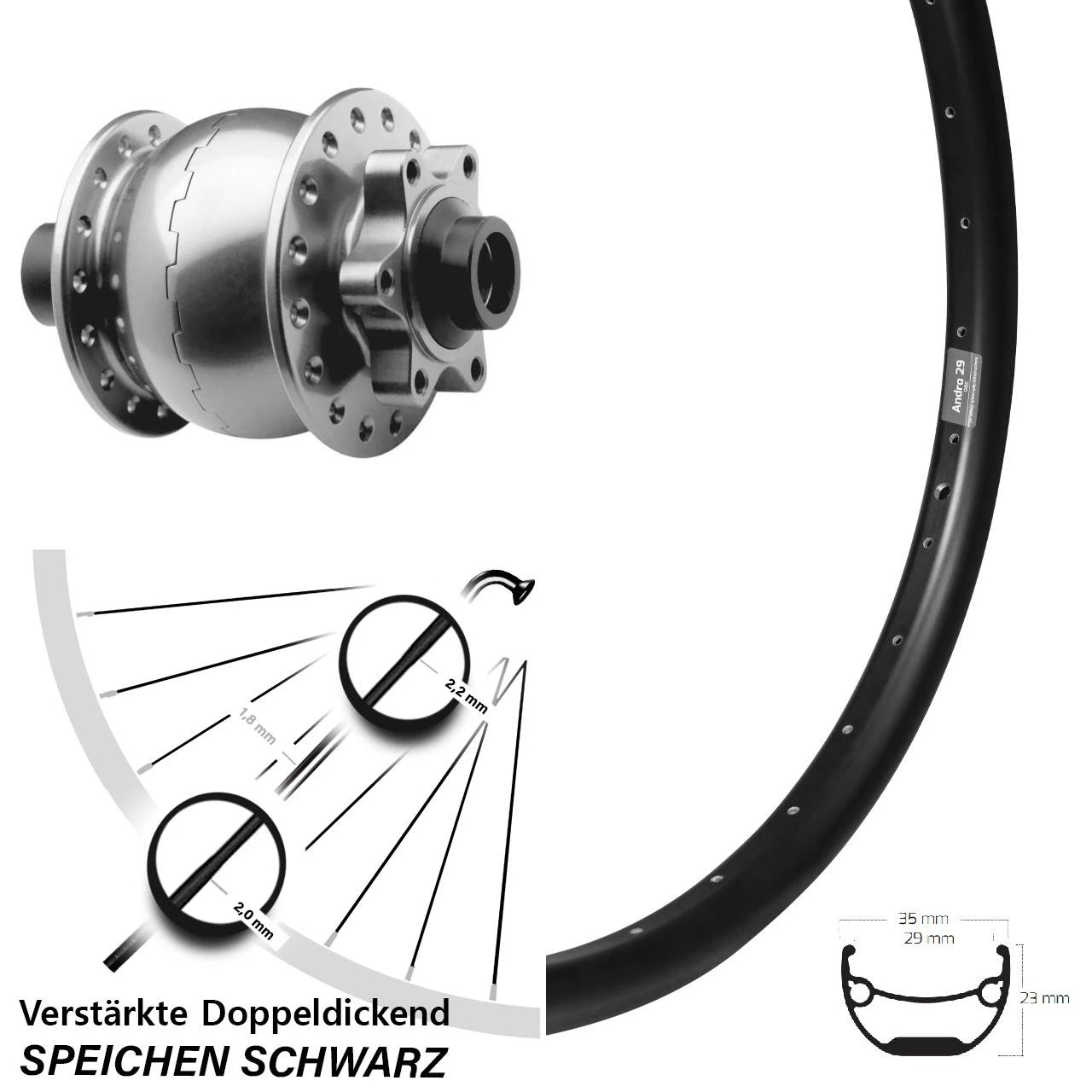 Vorderrad 27,5+ Zoll Ryde Andra 29 Nabendynamo Son 28-15 3 Vorderrad 27,5+ Zoll Ryde Andra 29 Nabendynamo Son 28-15