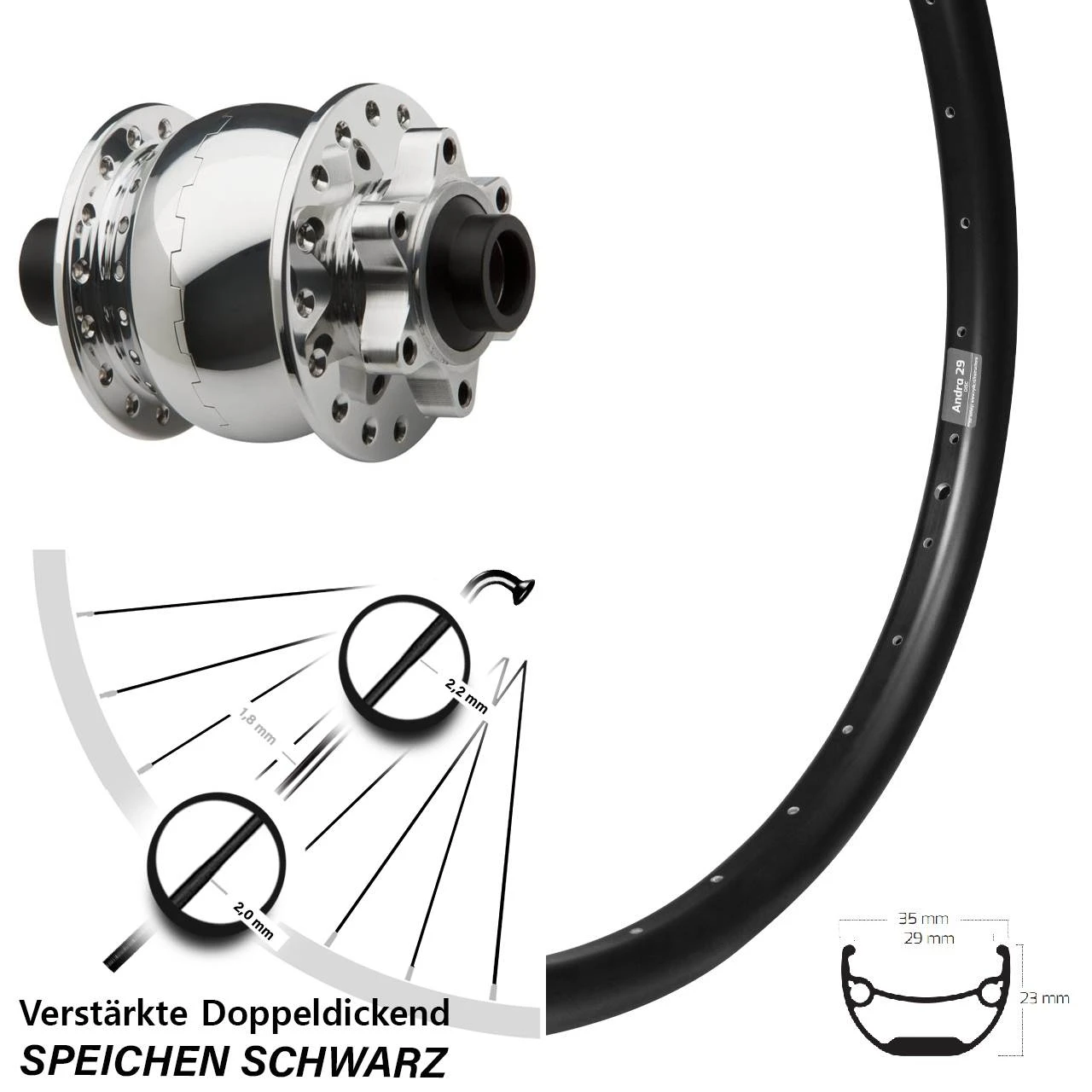 26 Zoll Vorderrad Ryde Andra 29 Mit Nabendynamo 6-Loch Son 28-15 3 26 Zoll Vorderrad Ryde Andra 29 Mit Nabendynamo 6-Loch Son 28-15