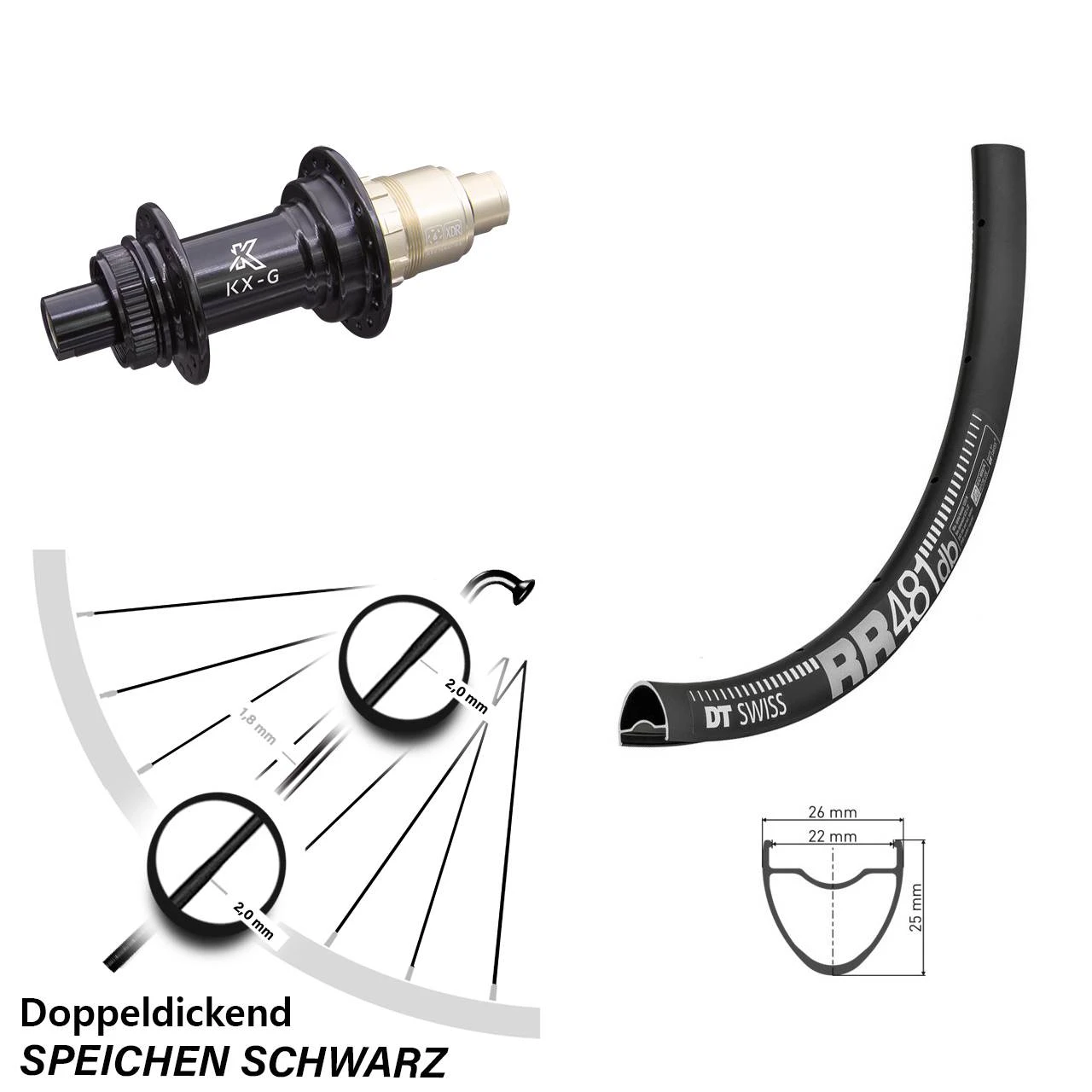Dt-swiss Hinterrad 27,5 Zoll KX-G Nabe Sram XD-R DT Swiss RR 481 DB 3 Dt-swiss Hinterrad 27,5 Zoll KX-G Nabe Sram XD-R DT Swiss RR 481 DB
