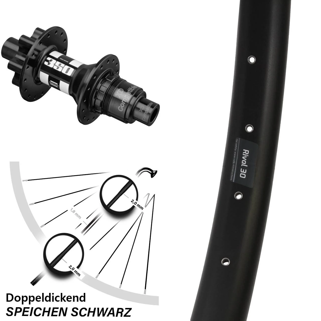 27,5+ Zoll Hinterrad Ryde Rival 30 Mit DT Swiss 350 Hinterradnabe Boost Sram XD 3 27,5+ Zoll Hinterrad Ryde Rival 30 Mit DT Swiss 350 Hinterradnabe Boost Sram XD
