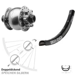 26 Zoll Vorderrad Exal BE 21 Dynamo Son 28-15 Disc 6-Loch Steckachse Silbern Eloxiert