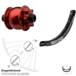 Dynamo Vorderrad Son 28-15 Disc Steckachse Rot Eloxiert Exal BE 21 28 Zoll