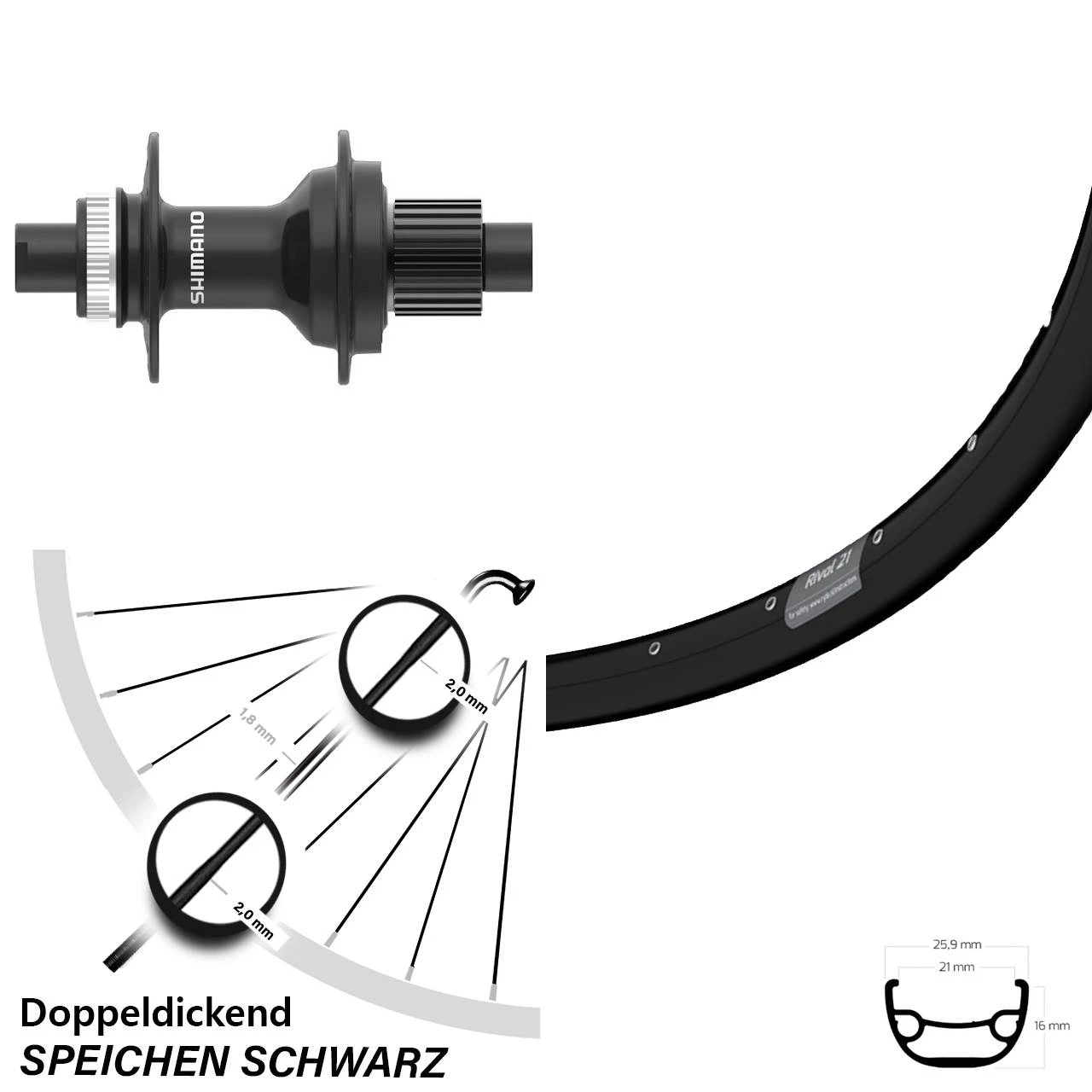 28/29 Zoll Hinterrad Shimano FH-MT410 Ryde Rival 21 3 28/29 Zoll Hinterrad Shimano FH-MT410 Ryde Rival 21