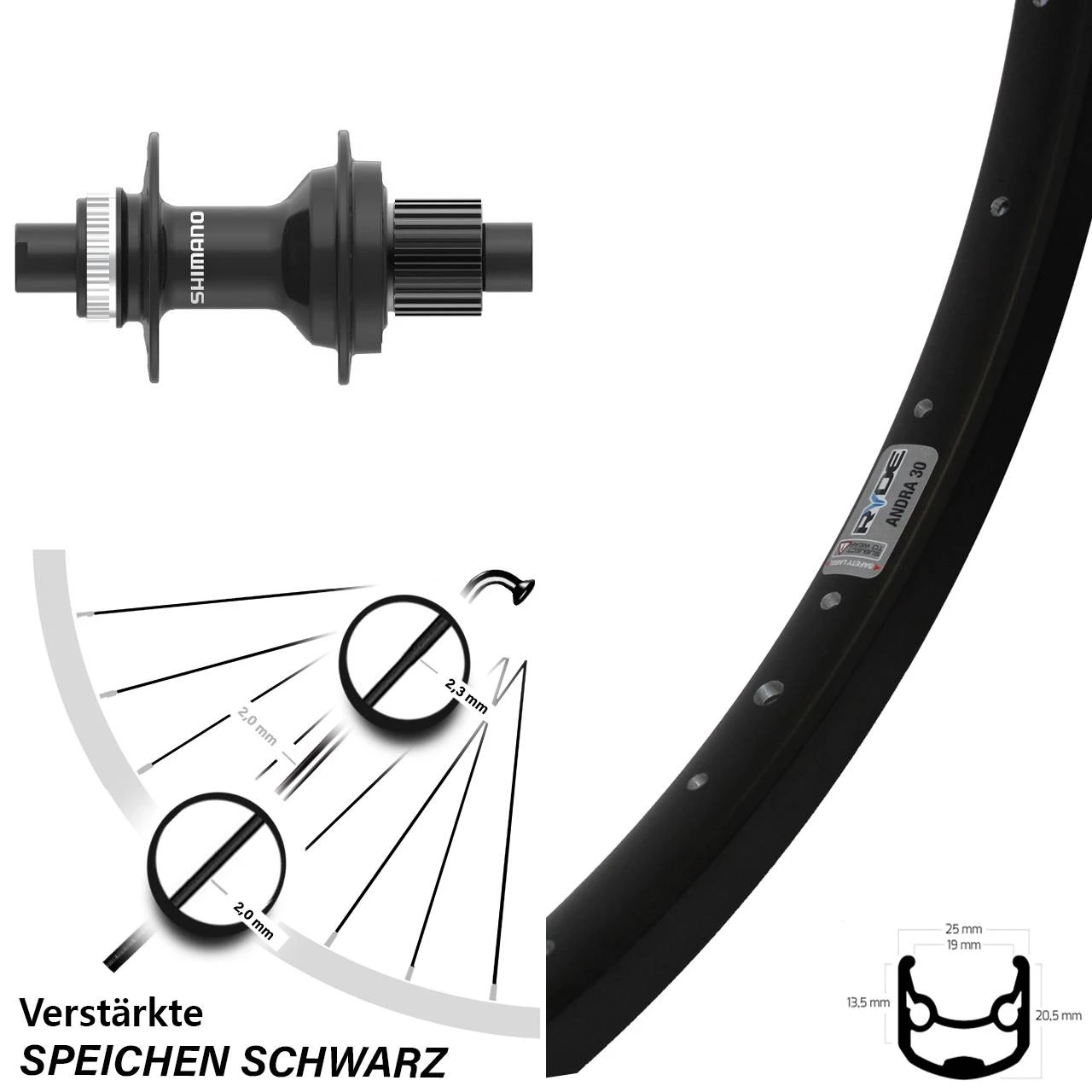 Shimano FH-MT410 Ryde Andra 30 Disc Hinterrad 28 Zoll Centerlock 12-fach 12/142 Mm 3 Shimano FH-MT410 Ryde Andra 30 Disc Hinterrad 28 Zoll Centerlock 12-fach 12/142 Mm