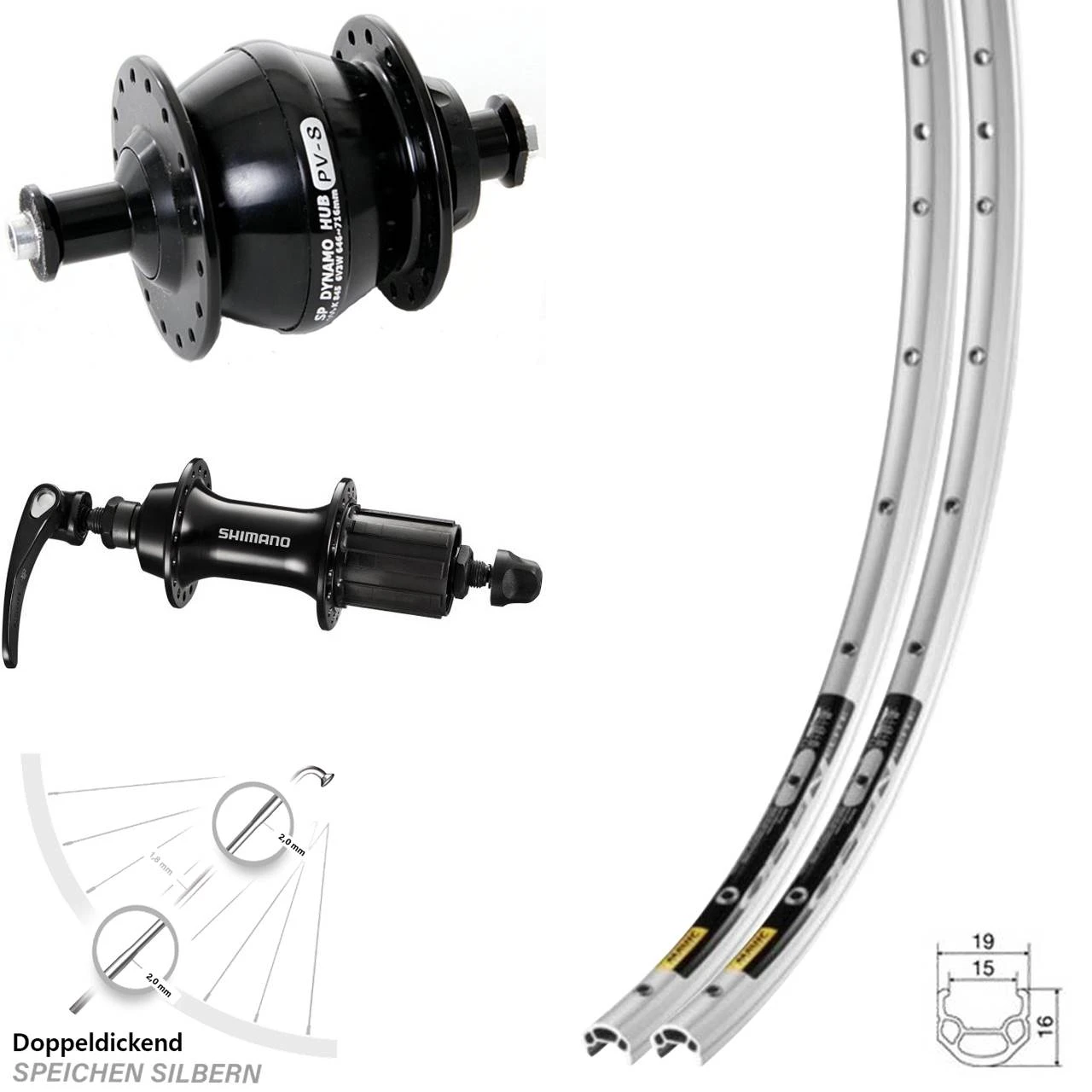 Laufradsatz Shimano Sora FH-RS300 Dynamo Shutter Precision PV-8 Mavic Open Elite Silber 3 Laufradsatz Shimano Sora FH-RS300 Dynamo Shutter Precision PV-8 Mavic Open Elite Silber