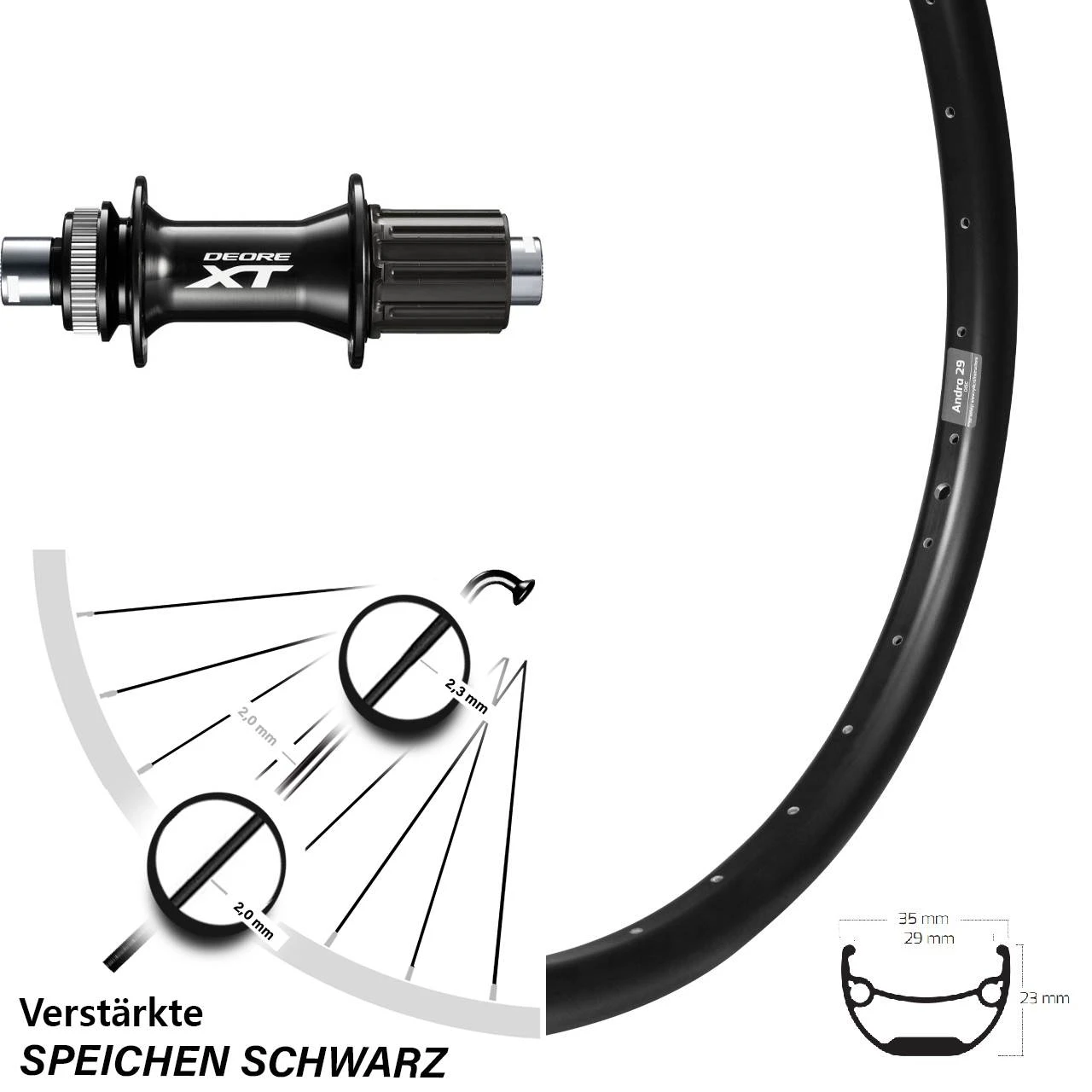 Hinterrad 27,5 Zoll Ryde Andra 29 Mit Shimano XT Boost Nabe 3 Hinterrad 27,5 Zoll Ryde Andra 29 Mit Shimano XT Boost Nabe