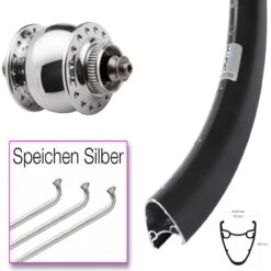 Laufrad Ryde Dutch 19 Schwarz Son 28 Disc Centerlock Hohlachse Silbern Poliert