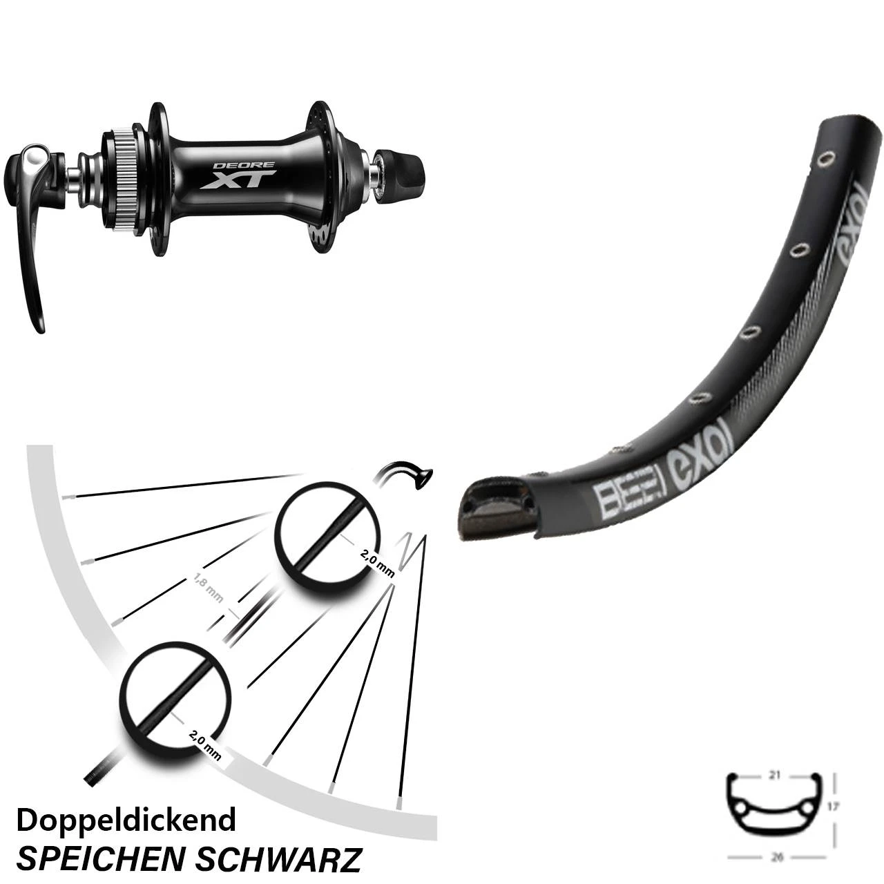 Shimano Deore XT HB-M8000 Exal BE 21 Vorderrad 29 Zoll 3 Shimano Deore XT HB-M8000 Exal BE 21 Vorderrad 29 Zoll