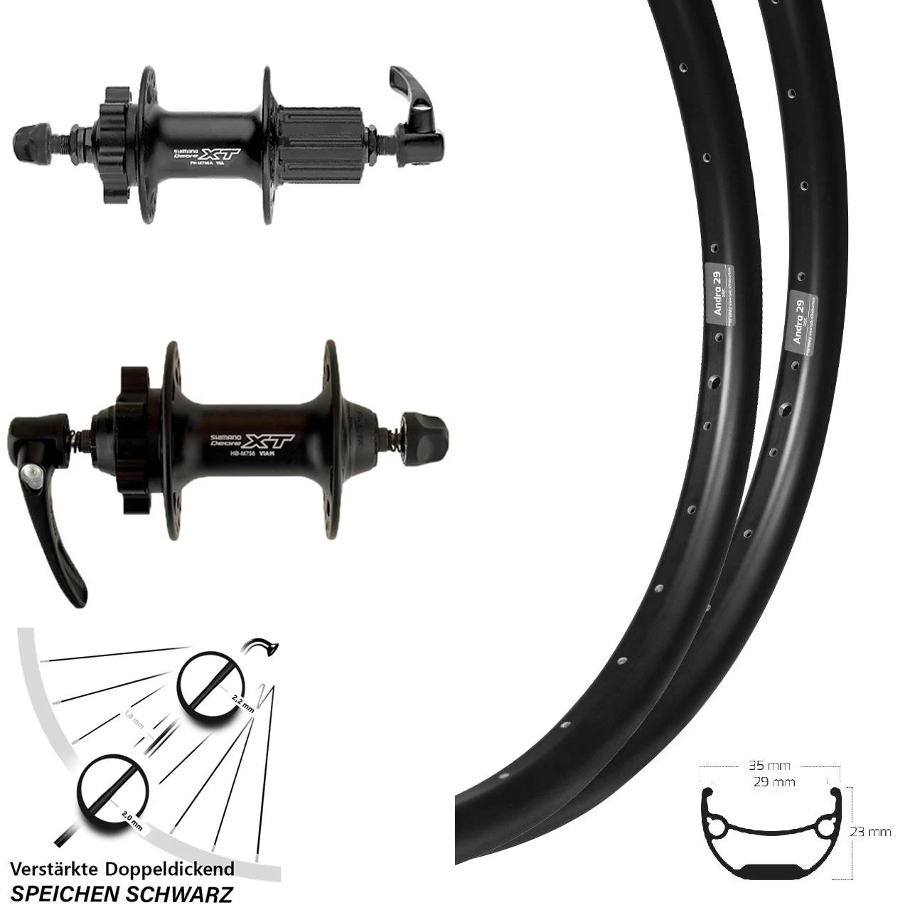 29 Zoll Laufradsatz Shimano XT 6-loch QR Ryde Andra 29 3 29 Zoll Laufradsatz Shimano XT 6-loch QR Ryde Andra 29