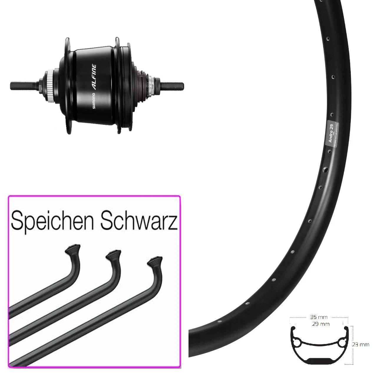 26 Zoll Ryde Andra 29 Hinterrad Shimano Alfine 8-Gang Schwarz 3 26 Zoll Ryde Andra 29 Hinterrad Shimano Alfine 8-Gang Schwarz