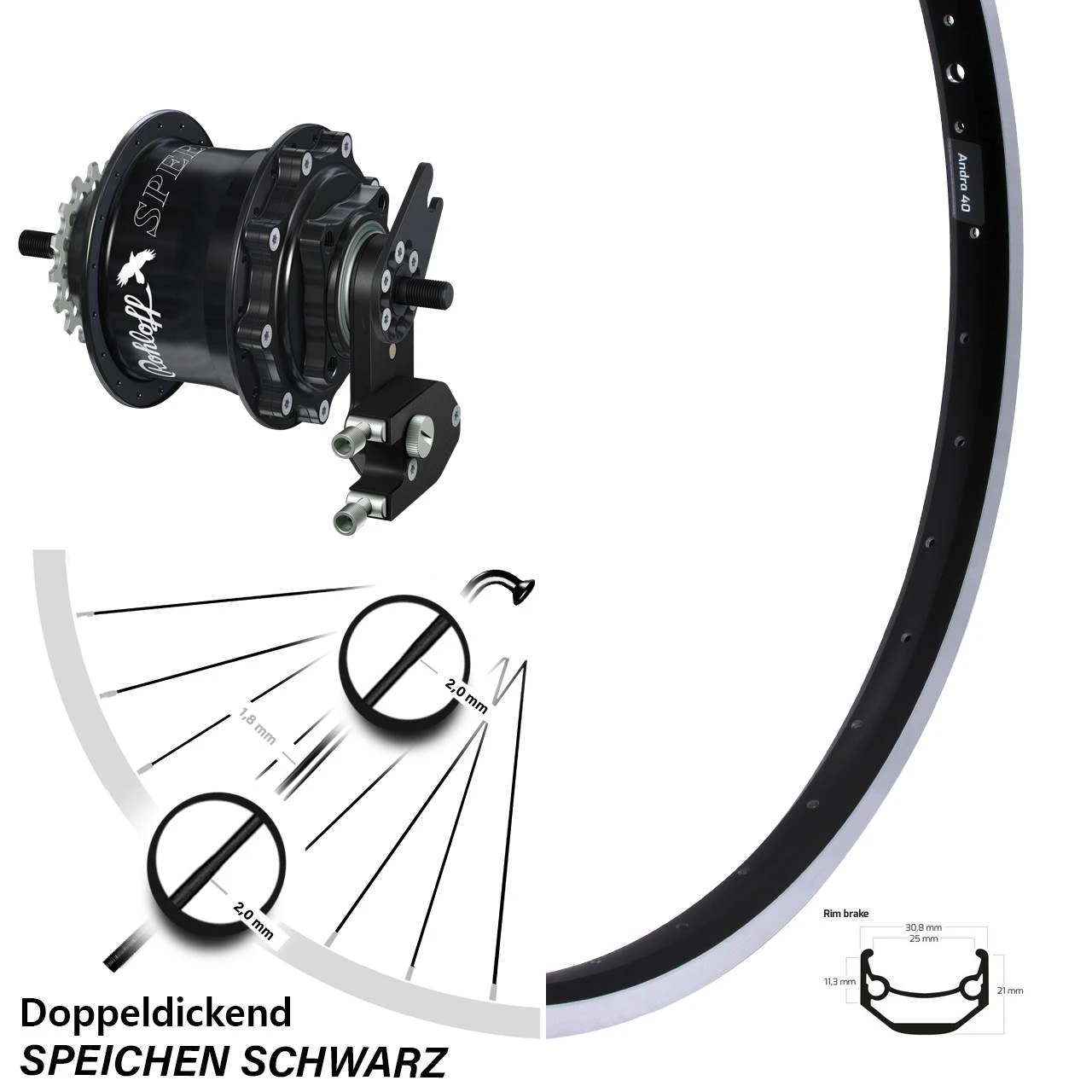 26 Zoll Hinterrad Rohloff TS DB OEM2 Tandem Schwarz Ryde Andra 40 3 26 Zoll Hinterrad Rohloff TS DB OEM2 Tandem Schwarz Ryde Andra 40