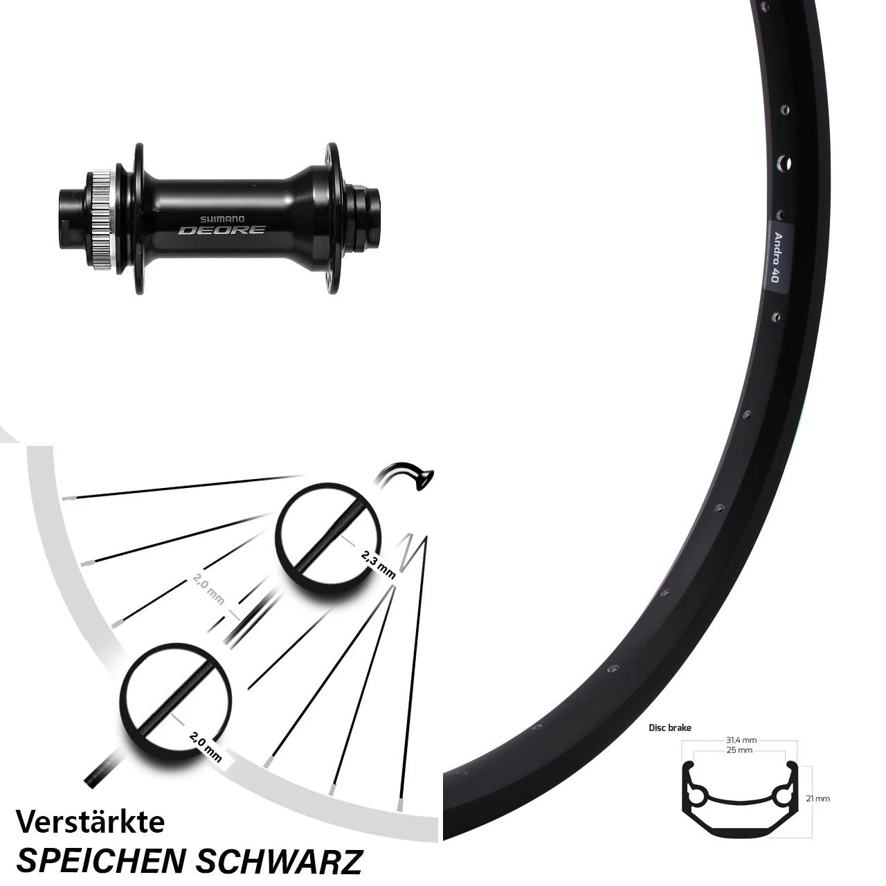 27,5 Zoll Shimano Deore HB-M6010 Ryde Andra 40 Disc Vorderrad 3 27,5 Zoll Shimano Deore HB-M6010 Ryde Andra 40 Disc Vorderrad