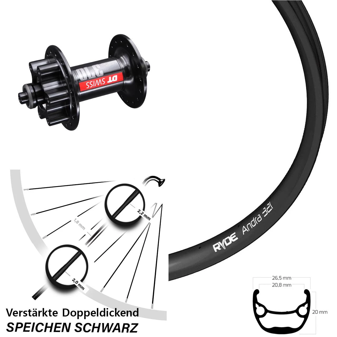 28-29 Zoll Vorderrad DT Swiss 370 Ryde Andra 321 6-Loch 3 28-29 Zoll Vorderrad DT Swiss 370 Ryde Andra 321 6-Loch
