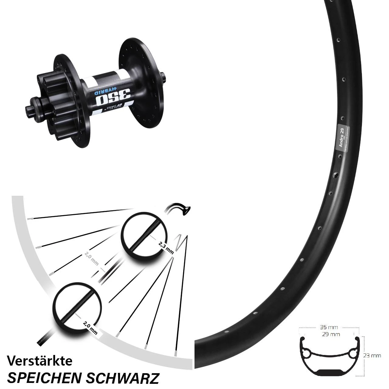 29 Zoll Vorderrad Ryde Andra 29 Mit DT Swiss 350 Hybrid Nabe 5/100 Mm 3 29 Zoll Vorderrad Ryde Andra 29 Mit DT Swiss 350 Hybrid Nabe 5/100 Mm