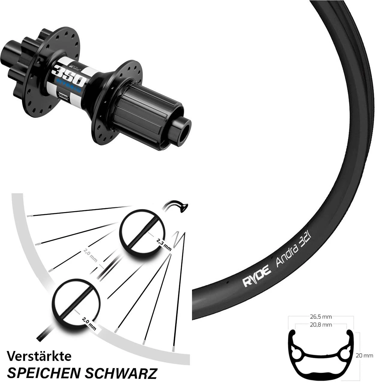 Hinterrad 27,5 Zoll Ryde Andra 321 Disc DT Swiss 350 Hybrid 6-Loch 3 Hinterrad 27,5 Zoll Ryde Andra 321 Disc DT Swiss 350 Hybrid 6-Loch