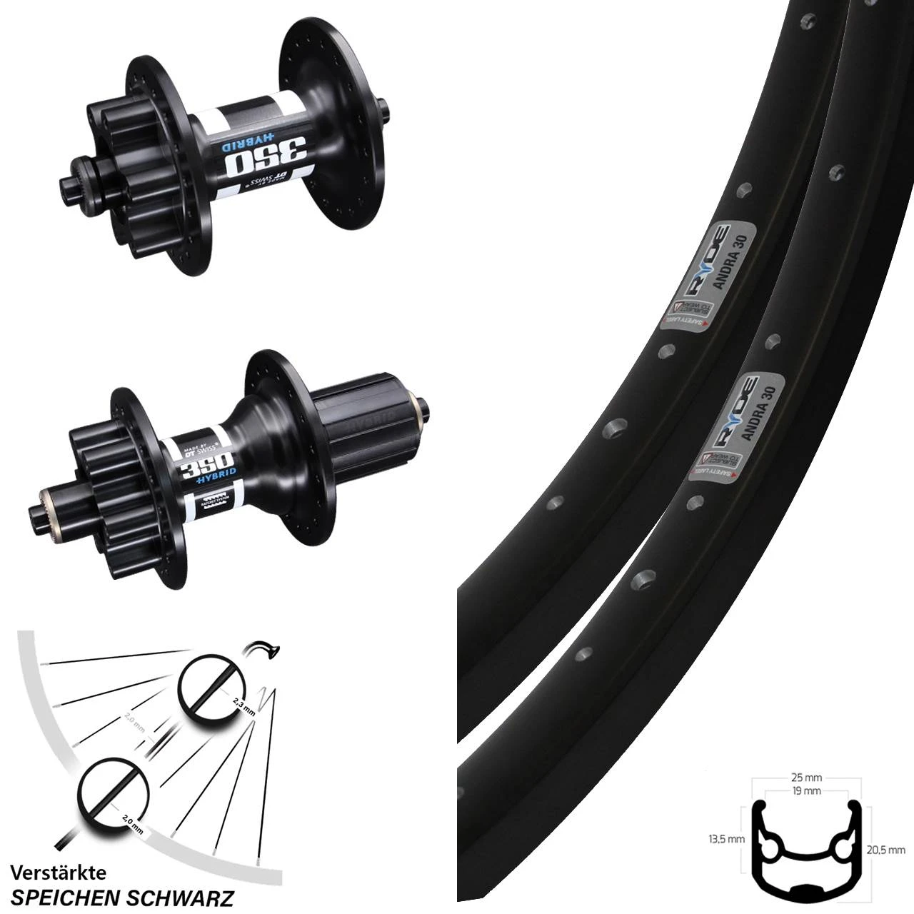 26 Zoll Laufradsatz DT Swiss 350 Hybrid Schnellspanner 100/135 Mm Ryde Andra 30 3 26 Zoll Laufradsatz DT Swiss 350 Hybrid Schnellspanner 100/135 Mm Ryde Andra 30