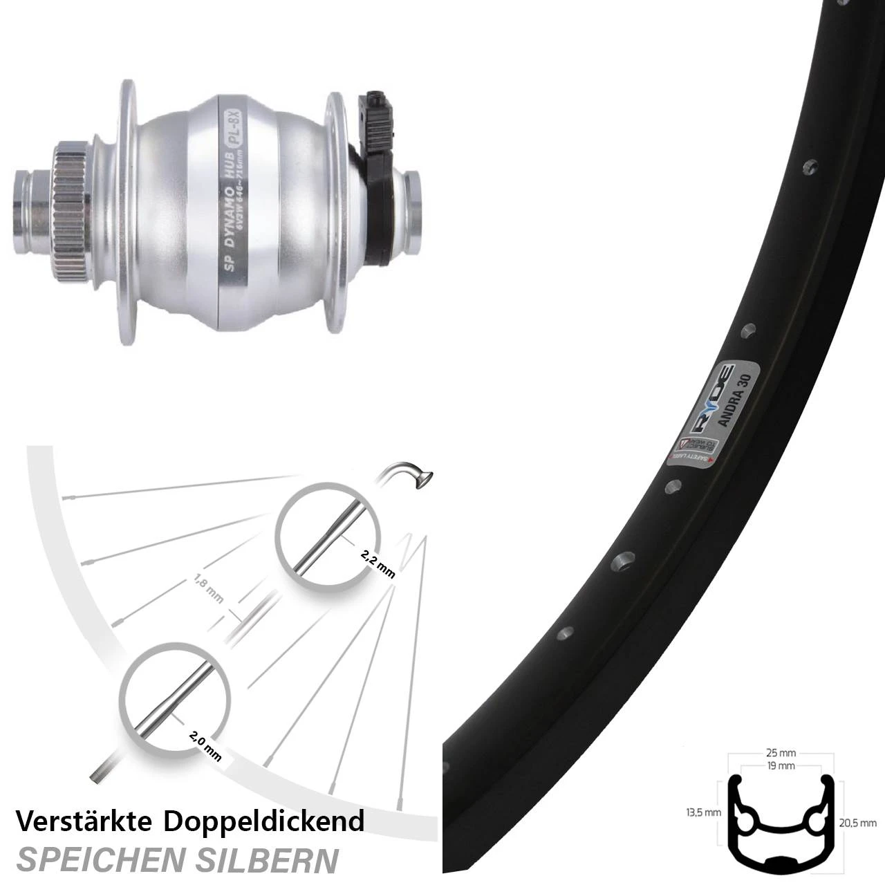 28-29 Zoll Vorderrad Mit Nabendynamo Ryde Andra 30 Disc Shutter Precision PL-8XM 12x100 3 28-29 Zoll Vorderrad Mit Nabendynamo Ryde Andra 30 Disc Shutter Precision PL-8XM 12x100