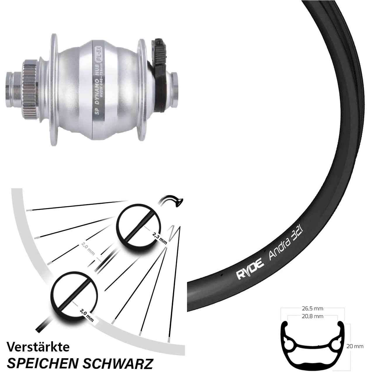 Nabendynamolaufrad Shutter Precision PL-8XM 12x100 Ryde Andra 321 27,5 Zoll 3 Nabendynamolaufrad Shutter Precision PL-8XM 12x100 Ryde Andra 321 27,5 Zoll