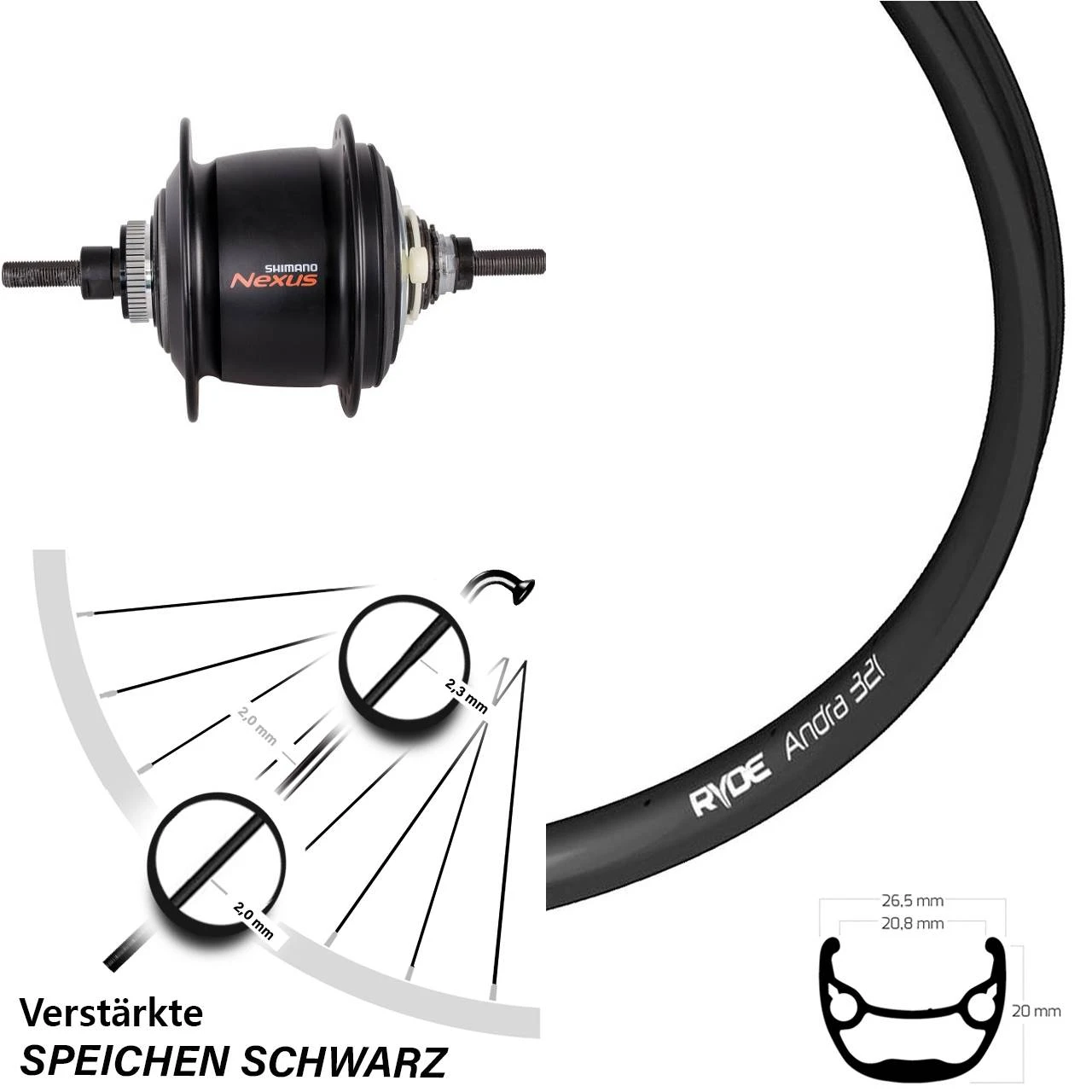 28-29 Zoll Ryde Andra 321 Disc Hinterrad Shimano SG-C6001-8D Schwarz 3 28-29 Zoll Ryde Andra 321 Disc Hinterrad Shimano SG-C6001-8D Schwarz