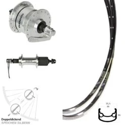 28 Zoll Laufradsatz Felgenbremse DRC ST 16 Dynamo DH-3N72 Shimano FH-TX 500 Silbern