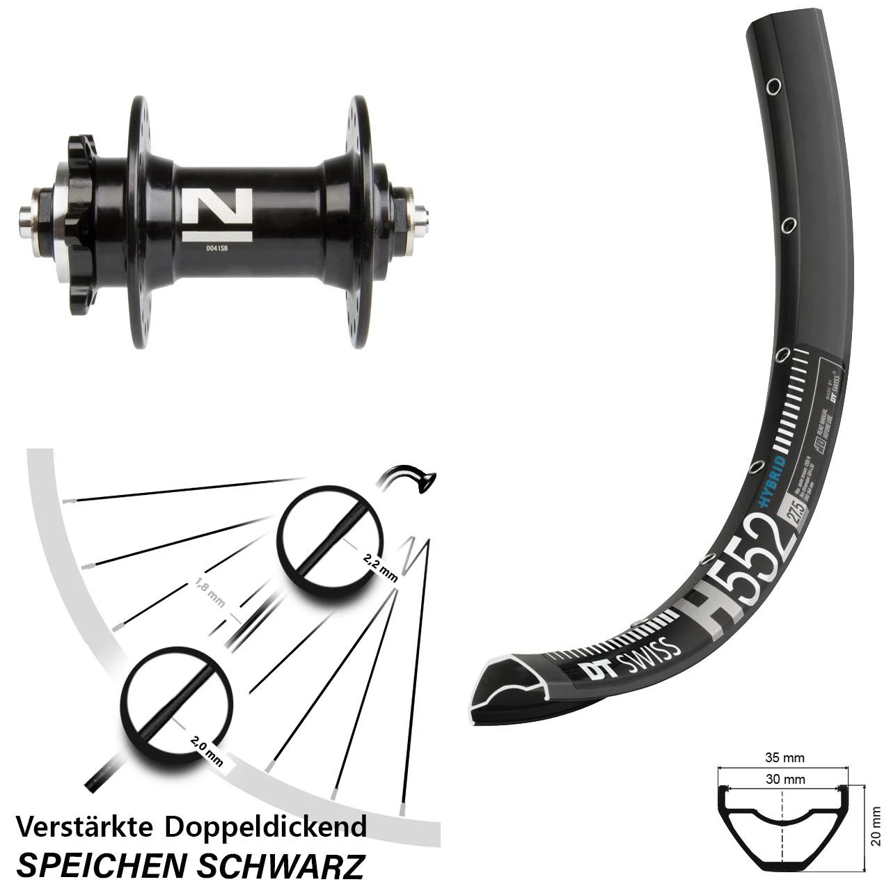 Dt-swiss DT Swiss H 552 Disc-Vorderrad 27,5+ Zoll Mit Novatec D041 Nabe 3 Dt-swiss DT Swiss H 552 Disc-Vorderrad 27,5+ Zoll Mit Novatec D041 Nabe