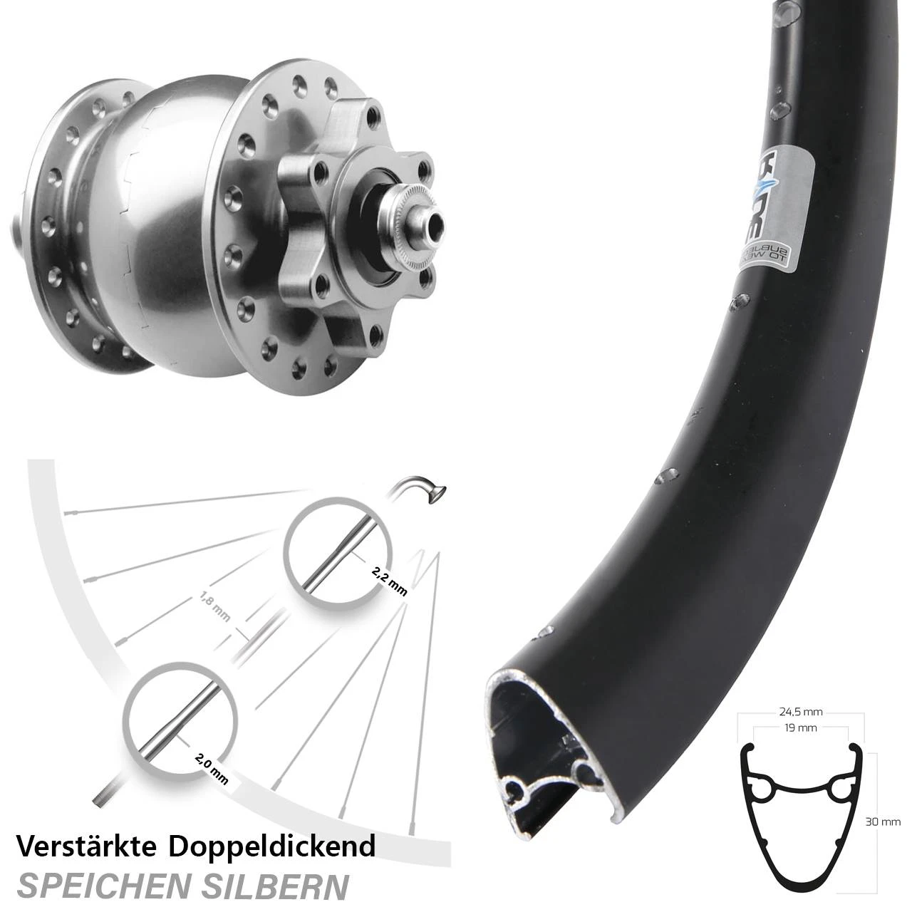 Nabendynamo Vorderrad Ryde Dutch 19 Son 28 6-Loch 3 Nabendynamo Vorderrad Ryde Dutch 19 Son 28 6-Loch