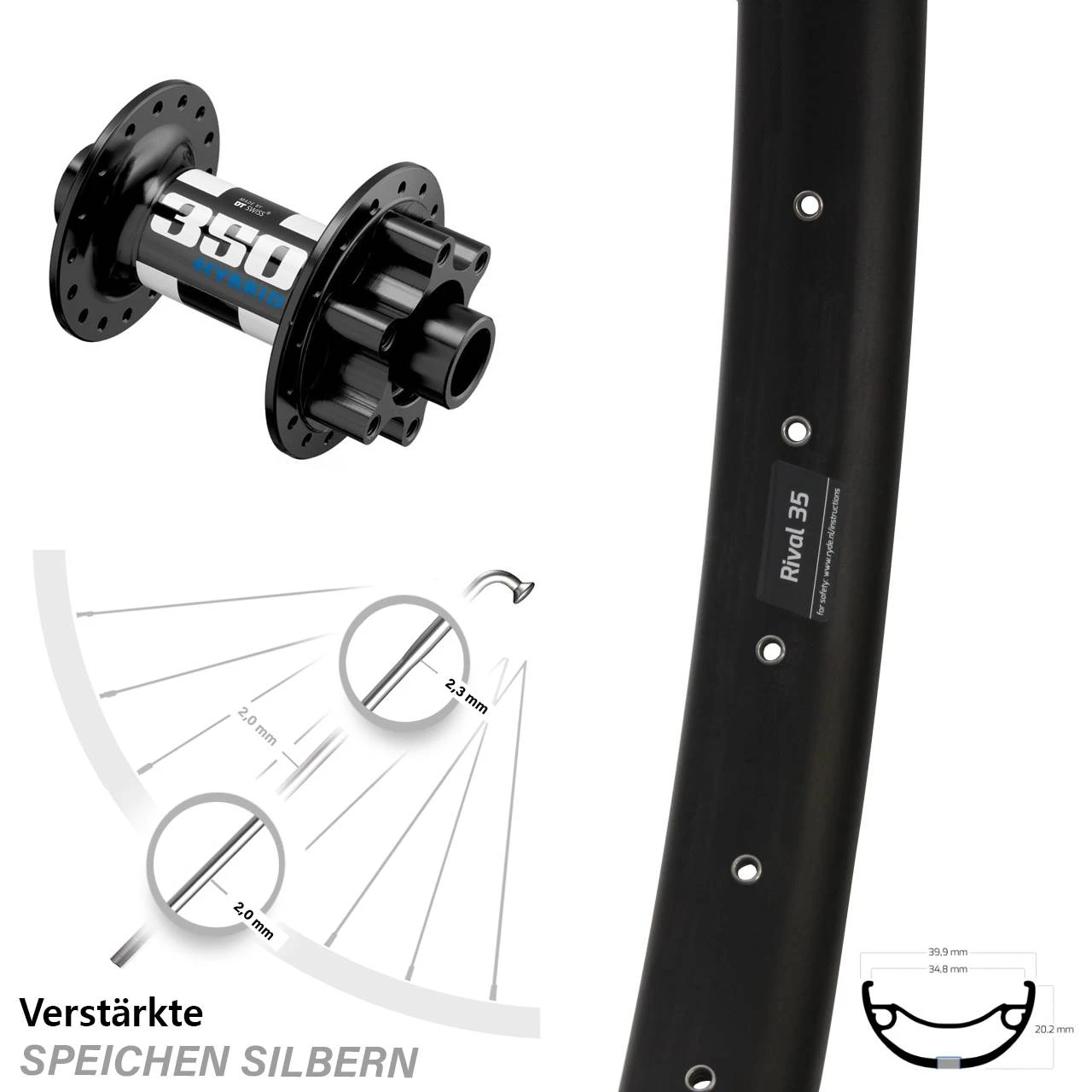 Boost 15x110 Mm 27,5+ Zoll Vorderrad Ryde Rival 35 Disc Mit DT Swiss 350 Hybrid 6-loch 3 Boost 15x110 Mm 27,5+ Zoll Vorderrad Ryde Rival 35 Disc Mit DT Swiss 350 Hybrid 6-loch