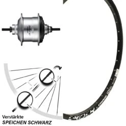 26 Zoll Mach1 Magma Disc Schwarz Hinterrad Mit Shimano 11-Gang Alfine Silbern