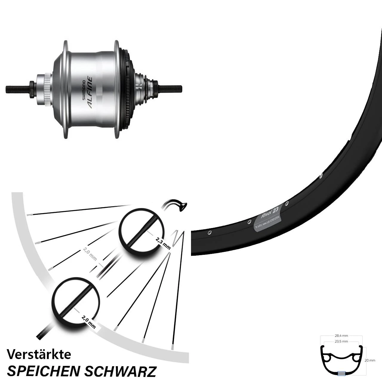 Hinterrad 28-29 Zoll Ryde Rival 23 Shimano Alfine Silbern 11-Gang 3 Hinterrad 28-29 Zoll Ryde Rival 23 Shimano Alfine Silbern 11-Gang