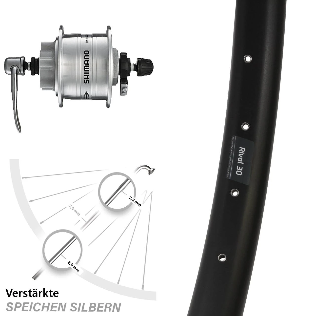 Shimano DH-3D32-QR Ryde Rival 30 Disc 6-loch Dynamo Vorderrad 29 Zoll 3 Shimano DH-3D32-QR Ryde Rival 30 Disc 6-loch Dynamo Vorderrad 29 Zoll