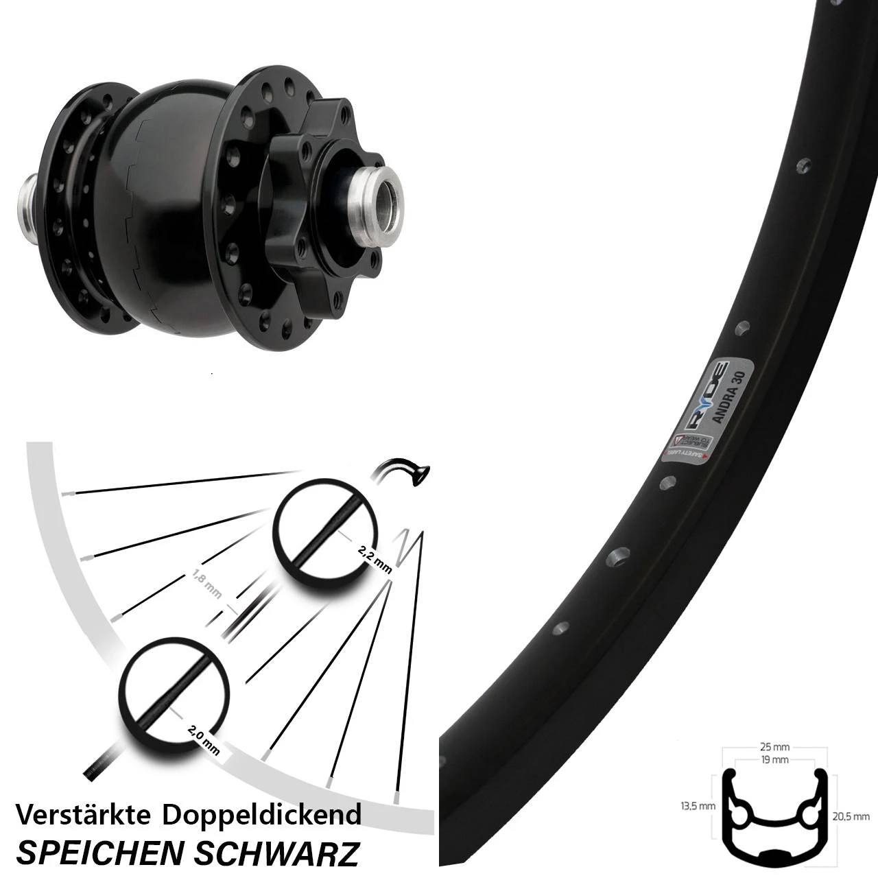 Nabendynamo SON 28 Ryde Andra 30 Disc Vorderrad 28 Zoll 12x100 Mm Steckachse 3 Nabendynamo SON 28 Ryde Andra 30 Disc Vorderrad 28 Zoll 12x100 Mm Steckachse