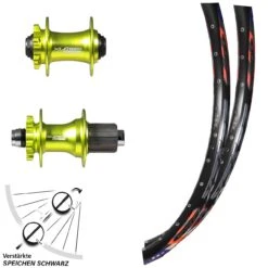 26 Zoll Laufradsatz DRC ZZYZX 15x100 12x142 Mm Steckachse XLC Evo Grün Eloxiert 6-loch