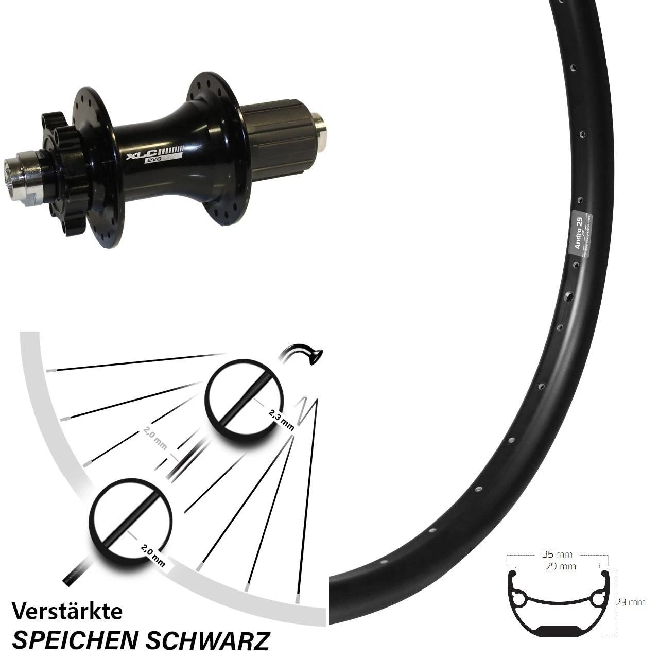 Ryde Andra 29 Hinterrad 29 Zoll Steckachse 12/142 Mm XLC Evo Nabe 3 Ryde Andra 29 Hinterrad 29 Zoll Steckachse 12/142 Mm XLC Evo Nabe