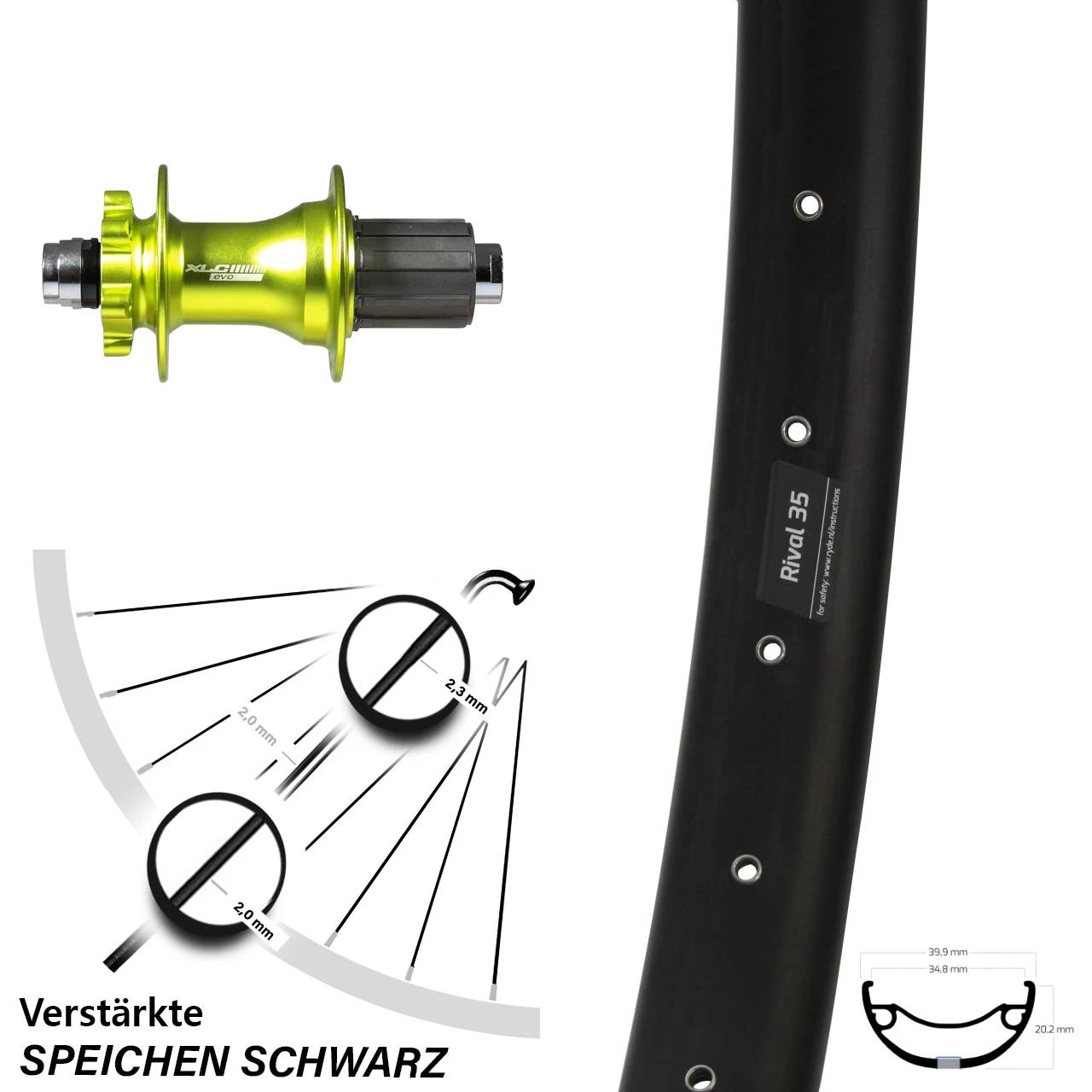 Ryde Rival 35 Hinterrad 27,5+ Zoll Für 6-Loch XLC Evo Grün Eloxiert Steckachse 12x142 Mm 3 Ryde Rival 35 Hinterrad 27,5+ Zoll Für 6-Loch XLC Evo Grün Eloxiert Steckachse 12x142 Mm