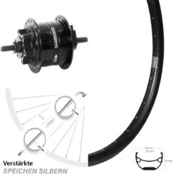 24 Zoll Vorderrad Ryde Andra 29 Disc Mit Shimano DH-3D32 Nabendynamo Schwarz