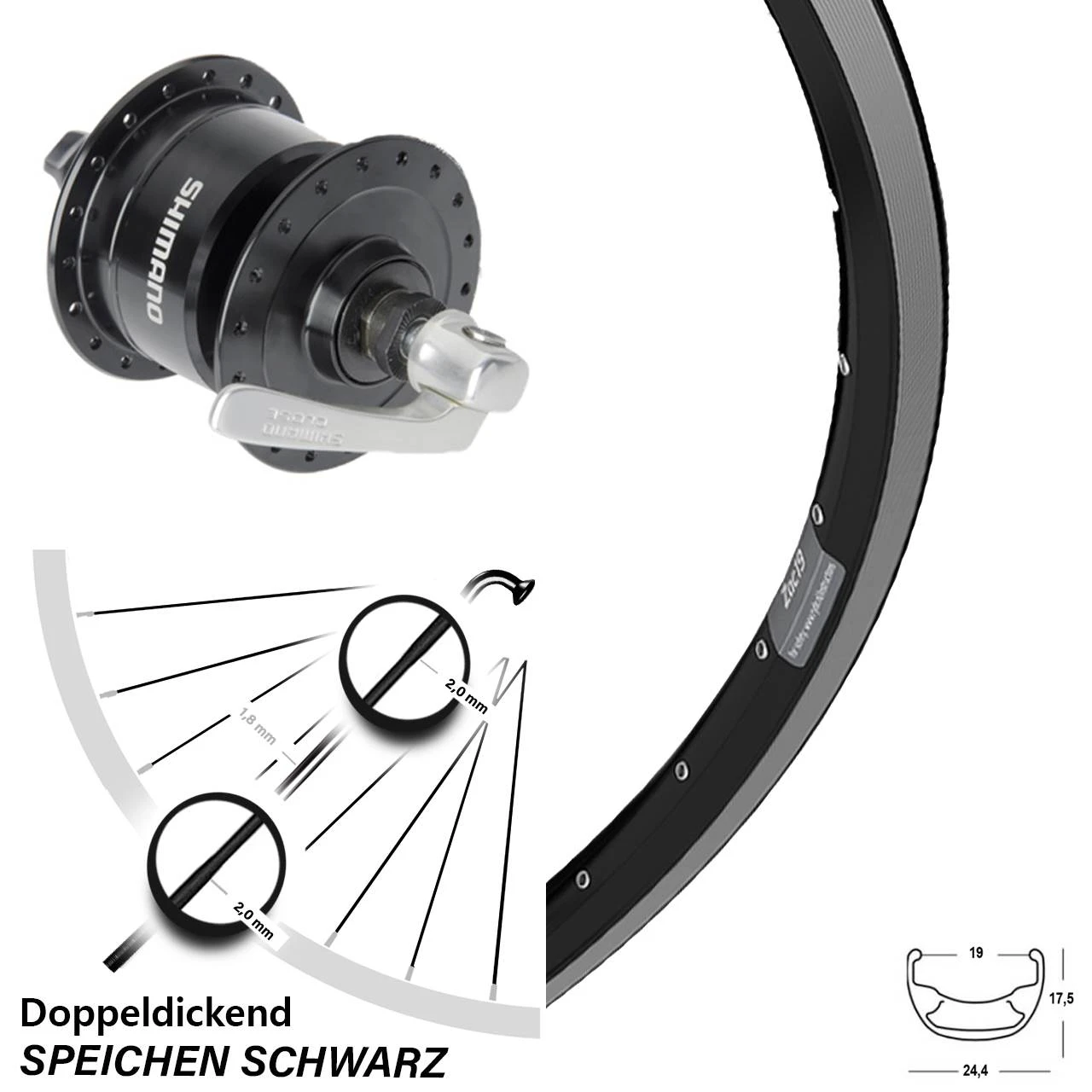 Vorderrad Mit Nabendynamo Shimano DH-3N72 Ryde ZAC 19 Felgenbremse 28 Zoll 3 Vorderrad Mit Nabendynamo Shimano DH-3N72 Ryde ZAC 19 Felgenbremse 28 Zoll