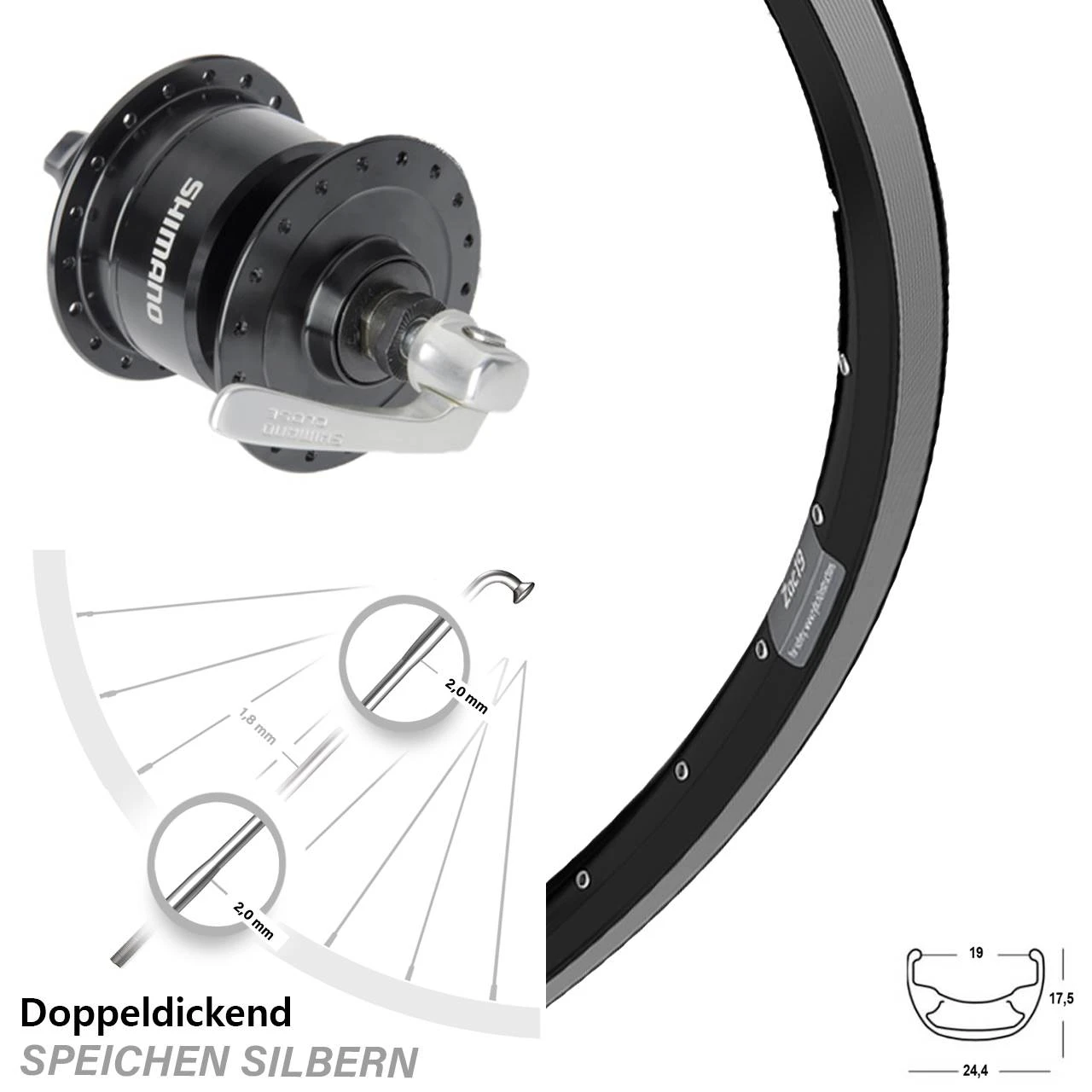 28 Zoll Ryde ZAC 19 Vorderrad Felgenbremse Shimano DH-3N72 Dynamo 3 28 Zoll Ryde ZAC 19 Vorderrad Felgenbremse Shimano DH-3N72 Dynamo