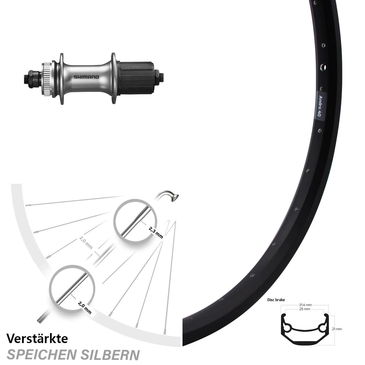 26 Zoll Hinterrad Ryde Andra 40 Disc Mit Shimano Alivio FH-M4050 Nabe 5/135 Mm 3 26 Zoll Hinterrad Ryde Andra 40 Disc Mit Shimano Alivio FH-M4050 Nabe 5/135 Mm
