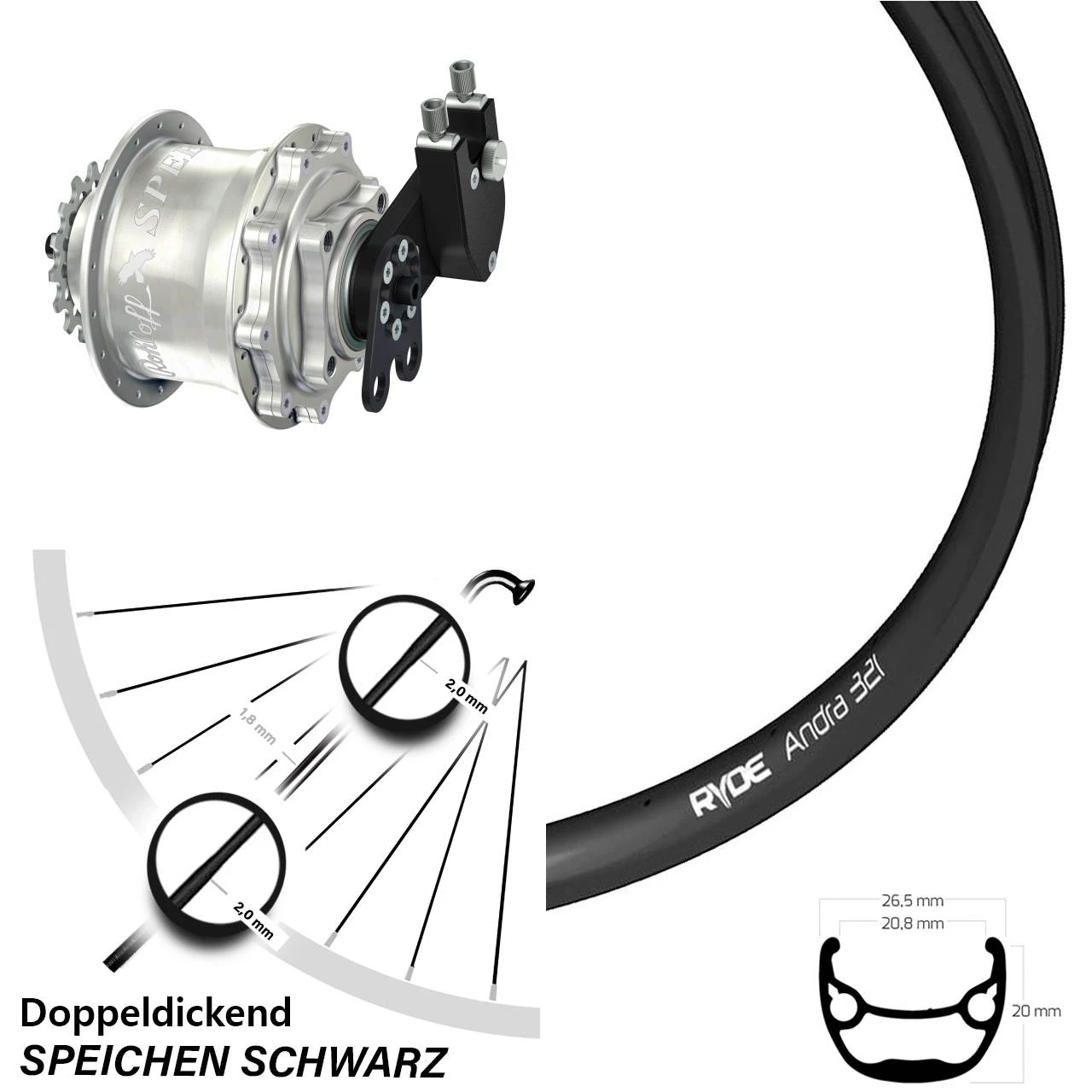 Ryde Andra 321 Scheibenbrems-Hinterrad 27,5 Zoll Mit Rohloff Speedhub CC DB 3 Ryde Andra 321 Scheibenbrems-Hinterrad 27,5 Zoll Mit Rohloff Speedhub CC DB
