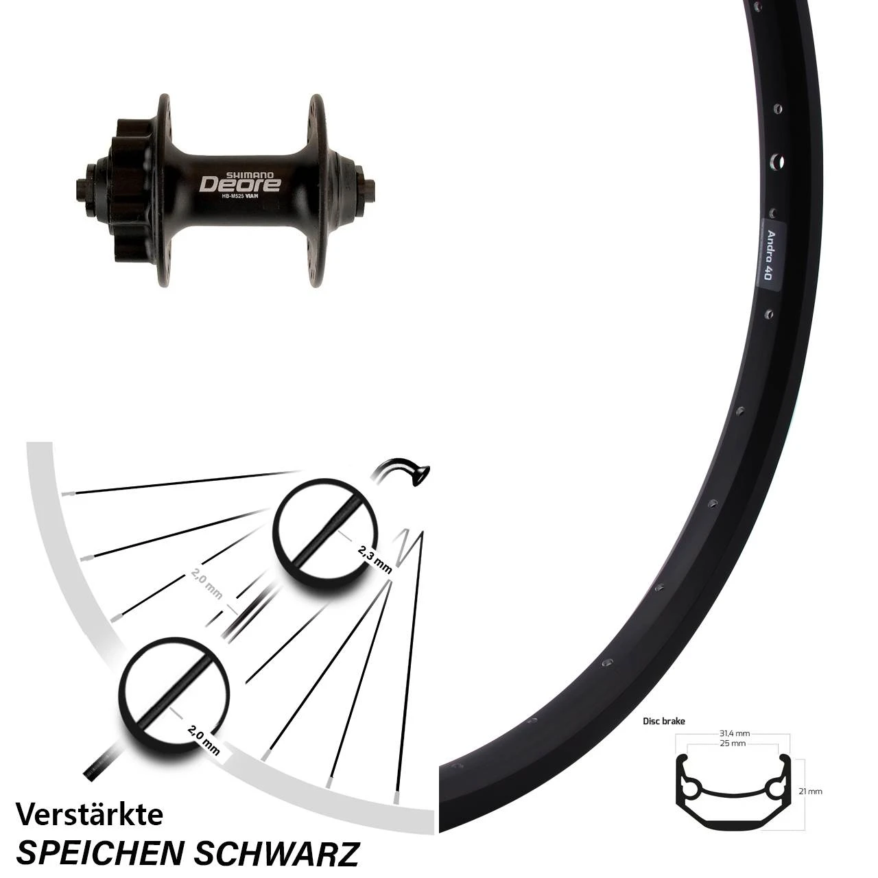 28-29 Zoll Laufrad Ryde Andra 40 Disc Mit Shimano Deore HB-M525 Nabe 3 28-29 Zoll Laufrad Ryde Andra 40 Disc Mit Shimano Deore HB-M525 Nabe