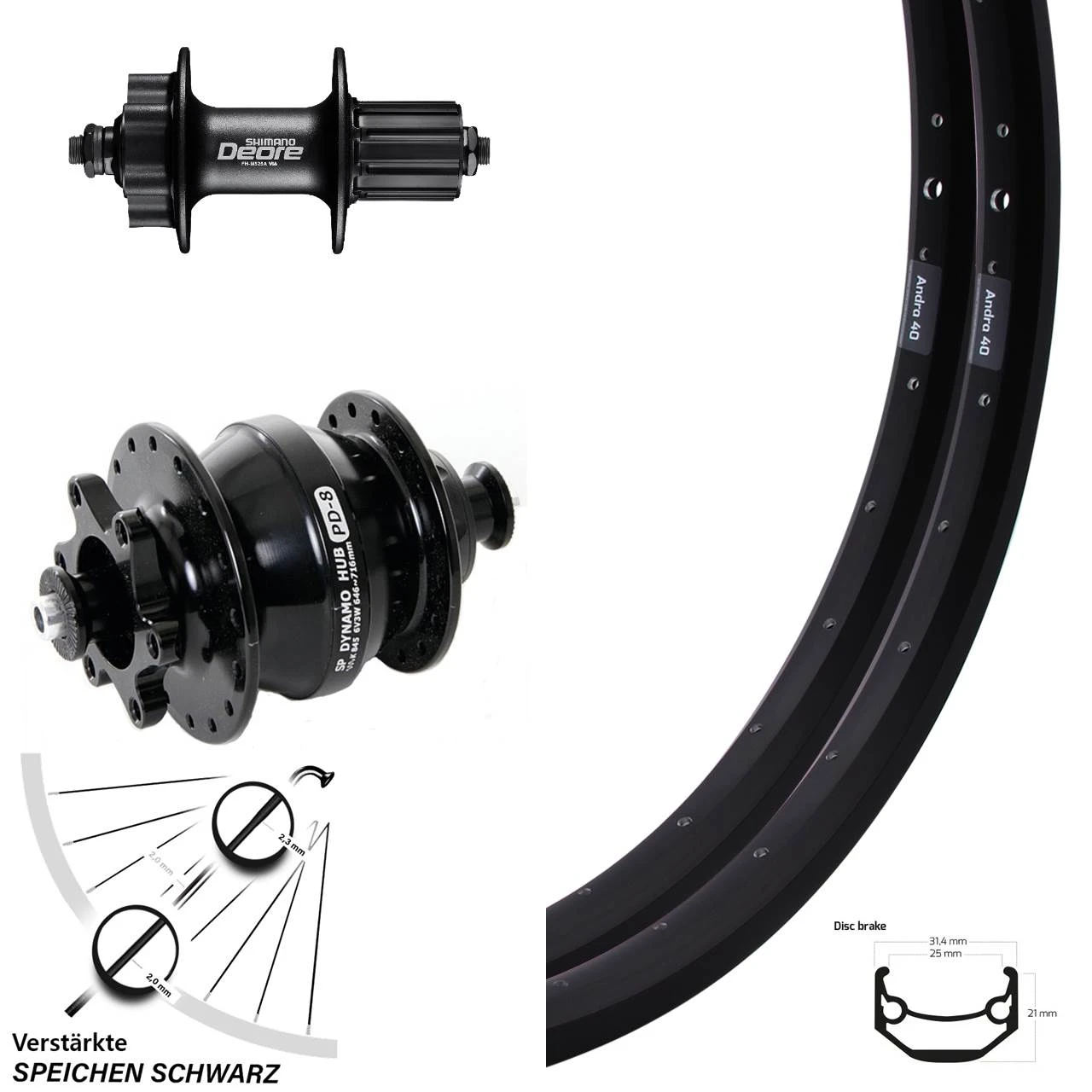 28-29 Zoll Laufradsatz Ryde Andra 40 Shimano Deore 525 Dynamo Shutter Precision PD-8 3 28-29 Zoll Laufradsatz Ryde Andra 40 Shimano Deore 525 Dynamo Shutter Precision PD-8