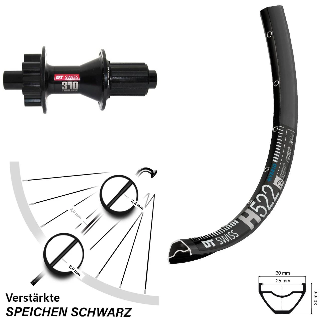 Dt-swiss Hinterrad 29 Zoll H 522 DT Swiss 370 Nabe 12x142 Mm Steckachse 3 Dt-swiss Hinterrad 29 Zoll H 522 DT Swiss 370 Nabe 12x142 Mm Steckachse