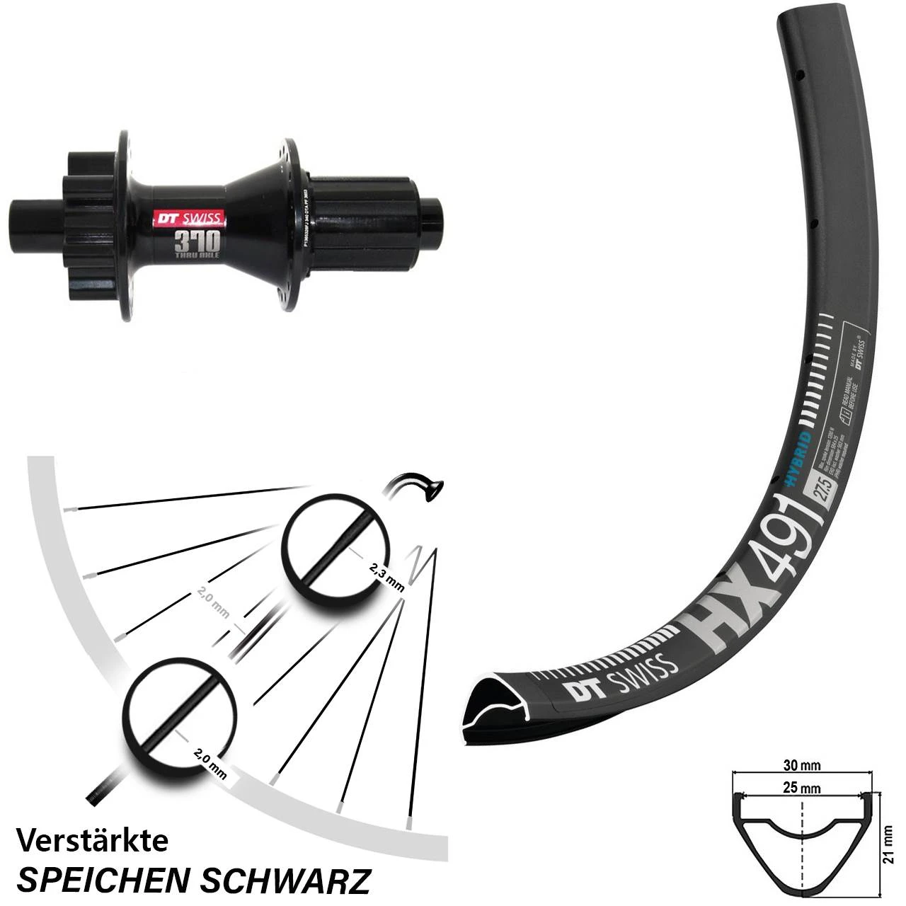 Dt-swiss 29 Zoll Laufrad HX 491 DT Swiss 370 Nabe Steckachse 12x142 Mm 3 Dt-swiss 29 Zoll Laufrad HX 491 DT Swiss 370 Nabe Steckachse 12x142 Mm